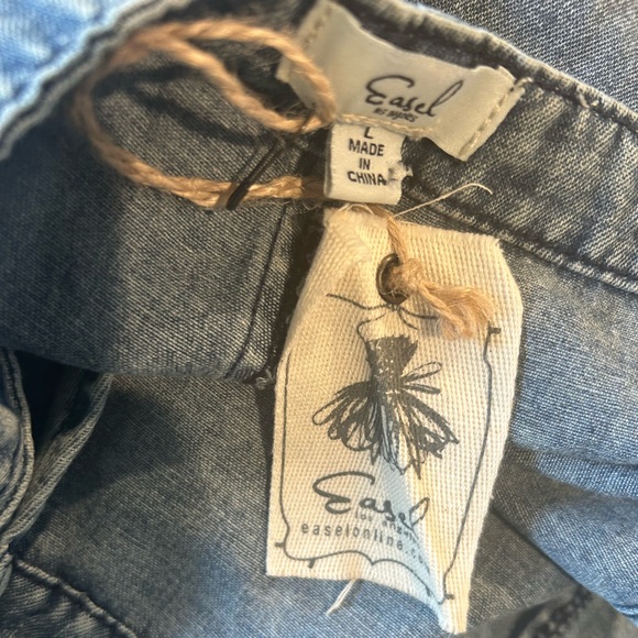 Easel Boho Blue Denim Bib Overalls with Floral Patches - Picture 11 of 12